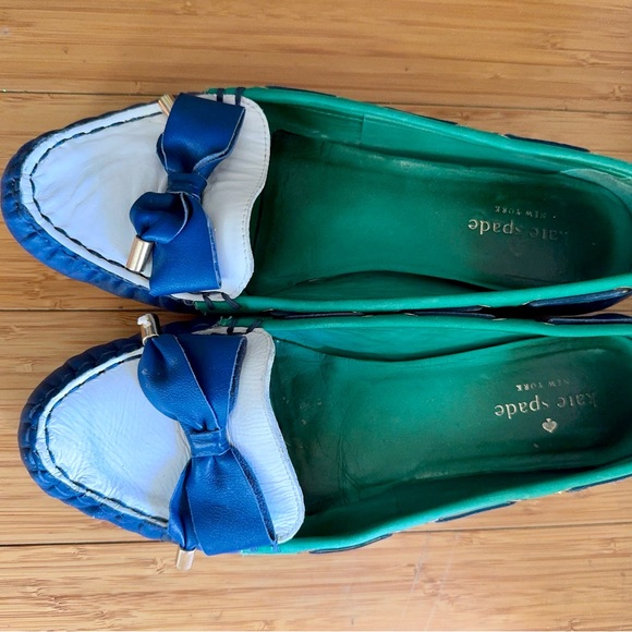 Kate Spade Green and Blue Bow Loafers Preppy Coastal - Picture 2 of 11